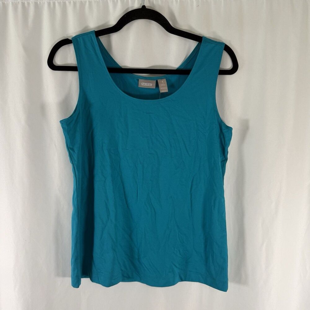 New Chico's Microfeel Timeless Tank Top Women's 1 Small Blue Sleeveless Round